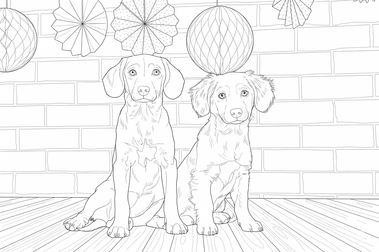 Coloring page drawing of two dogs